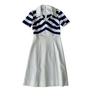 Nelly Don 50s Midi Dress White / Navy Blue Strip Women's See Measurements